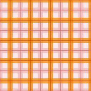 gingham checks silky oak - pink and orange