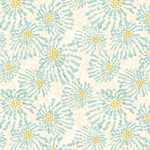 Soft painterly floral mint turquoise on creamy beige with gold dots (small)