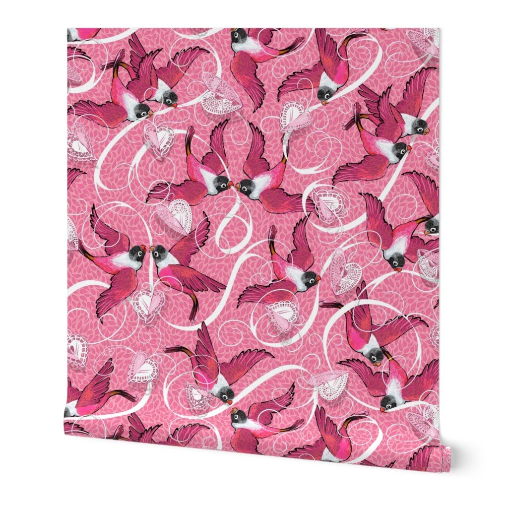 Valentine Lovebirds, Hearts ‘n Ribbons | Large | Pink