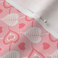 Growing Love- Lace Hearts Leaves- Salmon Pink- Small Scale