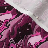 Pink Art Deco boats on stormy seas at night small