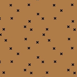 Geometric crosses Scandinavian abstract sign design little plus black on mustard cinnamon 