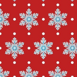 Red Blue Snowflakes and Polka Dots Pattern RBSP1