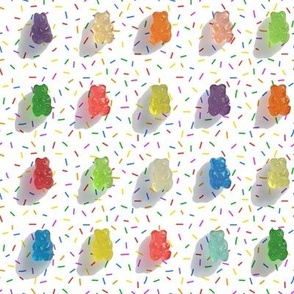 Gummi bear grid on white with sprinkles