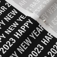 Happy new year 2023 text design basic typography design white on black monochrome