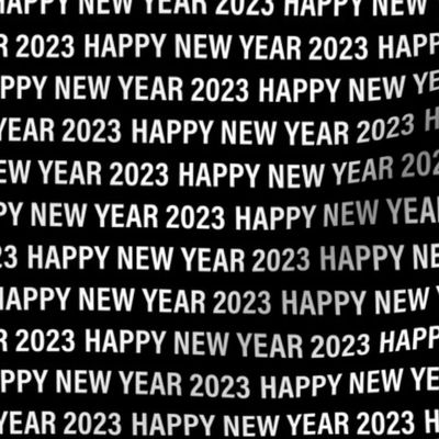 Happy new year 2023 text design basic typography design white on black monochrome