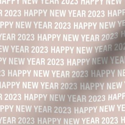 Happy new year 2023 text design basic typography design white on beige sand