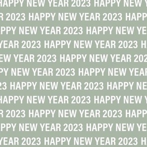 Happy new year 2023 text design basic typography design white on mint green sage