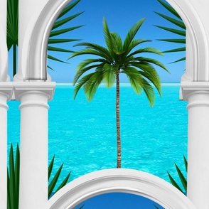 Sea,tropical,Palmtree , Arch,arches,arcade,columns,Italian style 
