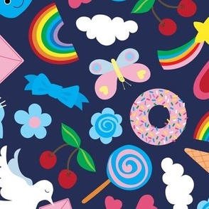 Kawaii Valentine - Cute multicoloured pastel design on Navy