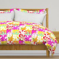 Hawaiian Floral Cheater Quilt-yellow orange