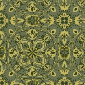 Greens on green moss and lime floral mandala 