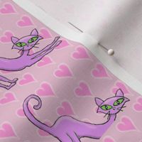 Lavender cats on pink hearts