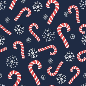 Christmas Candy Canes - Red, White and Blue - 16" Repeat