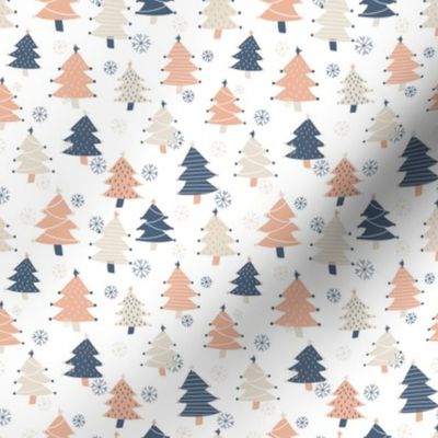 Christmas Trees - Peach, white, Buff and Blue - 4" Repeat