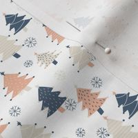Christmas Trees - Peach, white, Buff and Blue - 4" Repeat