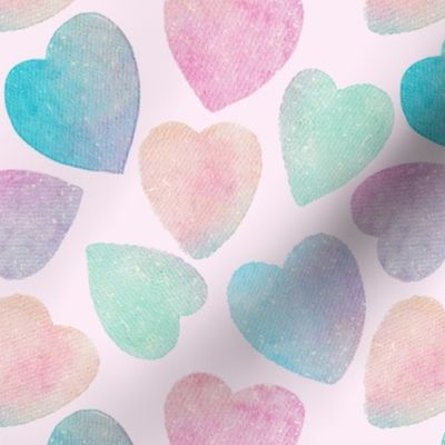 Watercolor textured pink hearts 