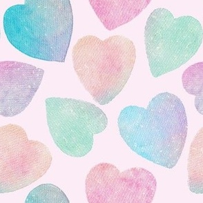 Watercolor textured pink hearts 