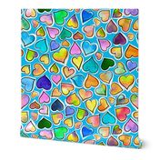 colorful watercolor hearts @ BG_blue