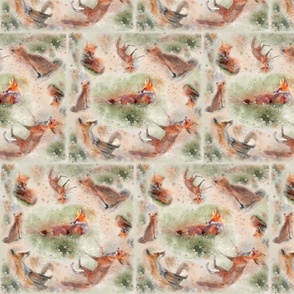 Dynamic Tiles of Watercolor Multidirectional Foxes