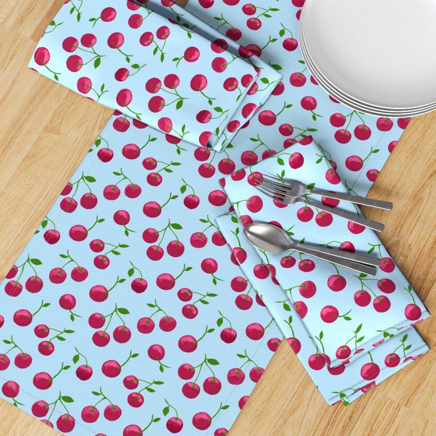 Cherry Scatter on Baby Blue - Large Scale