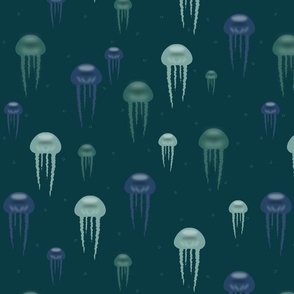 Teal and blue jellyfish - Large scale