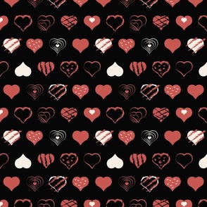 Modern Valentines Day Hearts on black