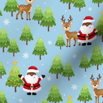 christmas pattern black santa and deer blue
