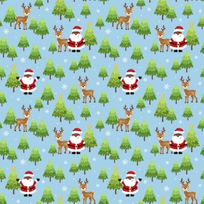 christmas pattern black santa and deer blue