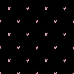 Tiny ditsy Valentines hearts baby pink on black