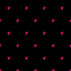 Tiny ditsy Valentines hearts fuchsia pink on black