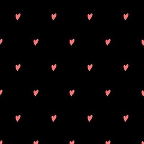 Tiny ditsy Valentines hearts salmon pink on black