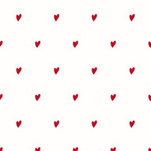 Tiny ditsy Valentines hearts true red on white 