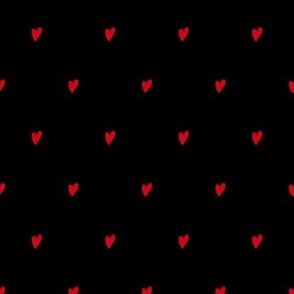 Tiny ditsy Valentines hearts true red on black