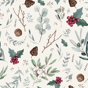 Christmas Eucalyptus Pattern - Beige