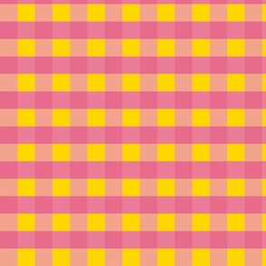 Pink and yellow gingham - checkered - plaid - Large scale