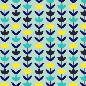 Navy, teal and yellow flowers - Large scale