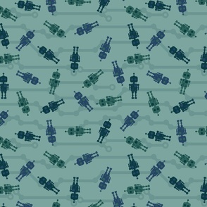 Teal and blue robots - Large scale