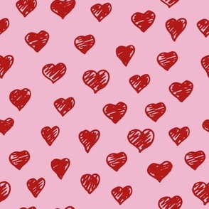 Red and Pink Hand Drawn Heart Polka Dots