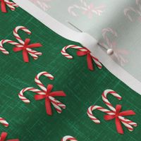 Crossed Candy Canes Tied With Bow on Green (Extra Small Size)