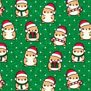 Holiday Hamsters - Christmas hamster (green polka dots) - LAD21
