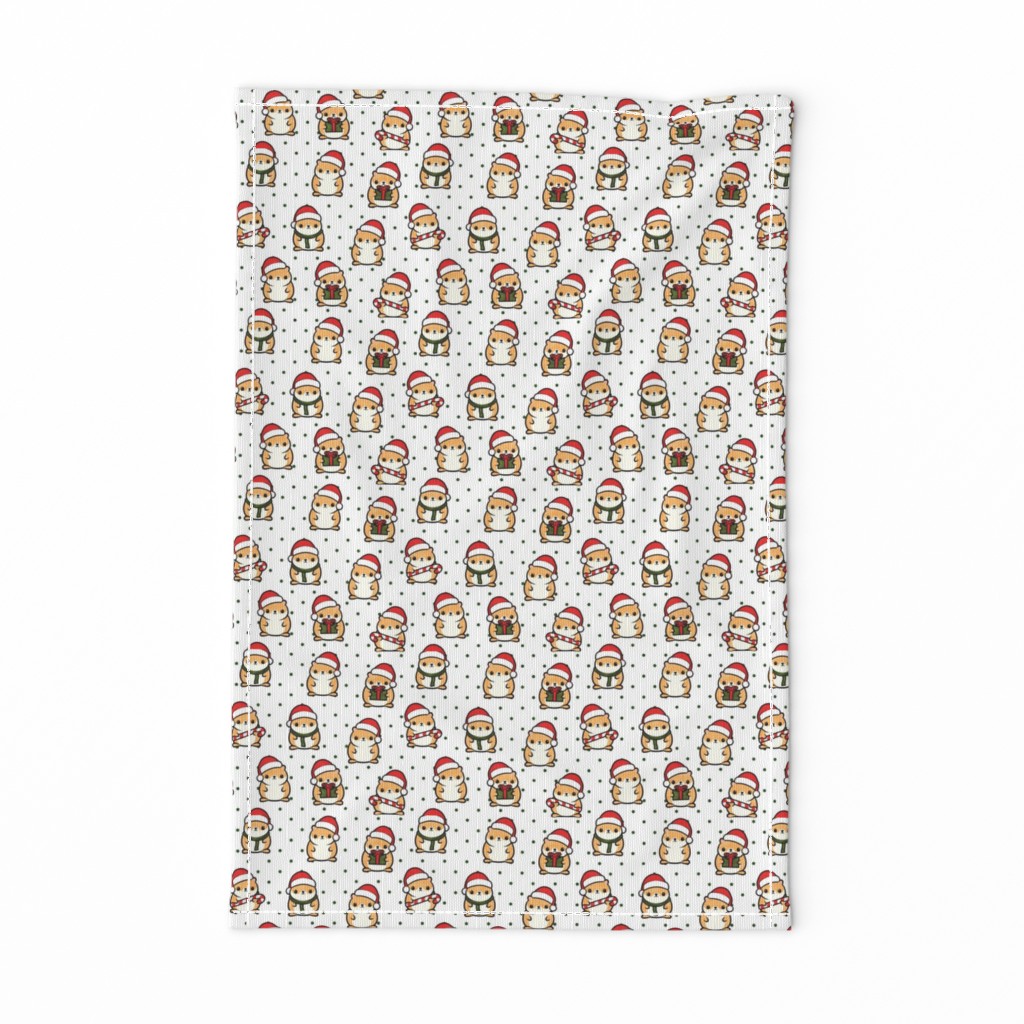 Holiday Hamsters - Christmas hamster (green polka dots on white) - LAD21