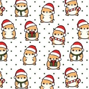Holiday Hamsters - Christmas hamster (green polka dots on white) - LAD21