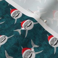 (small scale)  santa sharks - teal - christmas shark - C21