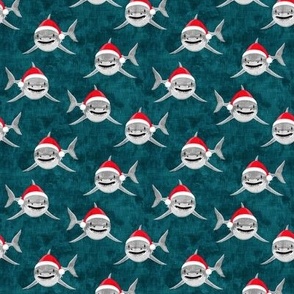 (small scale)  santa sharks - teal - christmas shark - C21