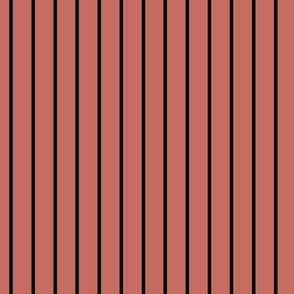 Vertical Pin Stripe Pattern - Terracotta and Black