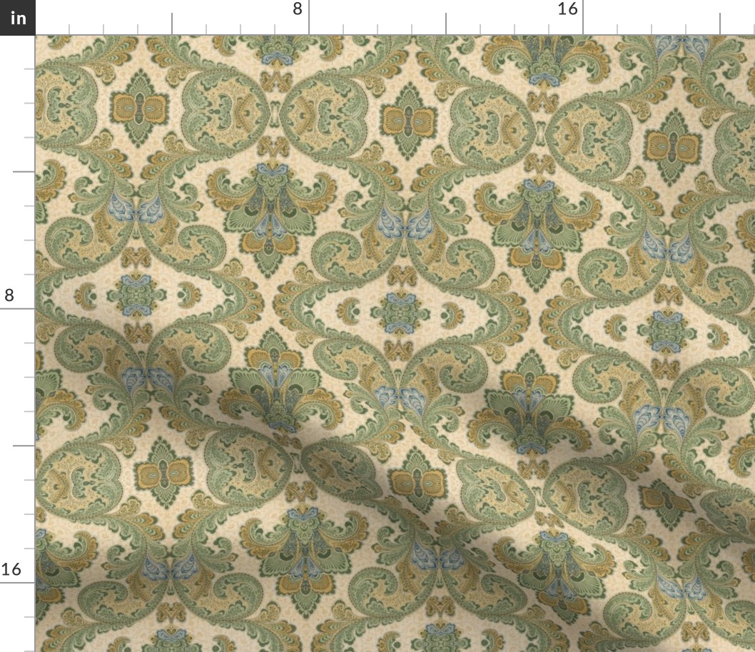 William Morris Tribute Pattern Beige Green Smaller Scale