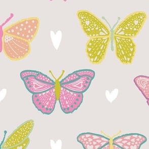 Valentine Butterfly Kisses - On Grey Background - Easter, Spring, Hearts