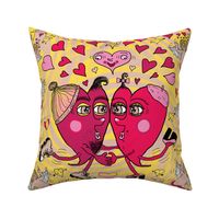 happy kitsch valentines day! Two quirky hearts in love, jumbo large scale, lovecore red yellow pink cherry black white taupe beige mushroom tan fuchsia burgundy