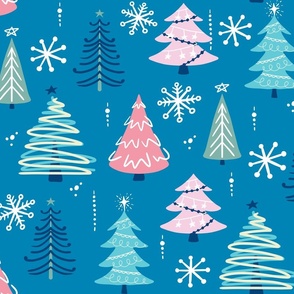 Pastel Christmas Trees - Blues Large Scale
